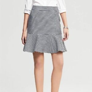 Banana Republic Black White Chain Print Peplum Flare Skirt